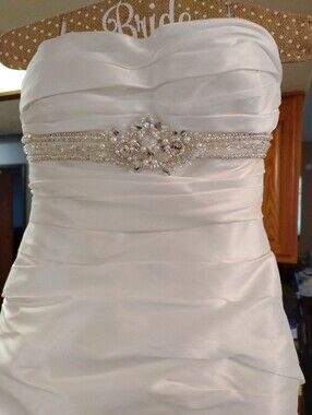 Strapless White Wedding Dress with Beaded Gold Waistband